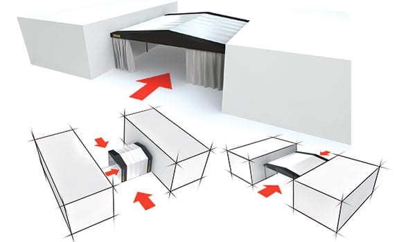 tre diverse visioni di prototipo di un capannone in pvc di collegamento