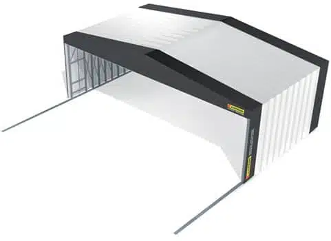render di un capannone mobile in acciaio