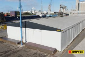 1 capannone in telo pvc e acciaio per stoccaggio materiale kopron