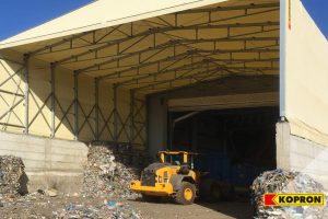 capannone in acciaio e telo pvc per lavorazione e stoccaggio rifiuti kopron